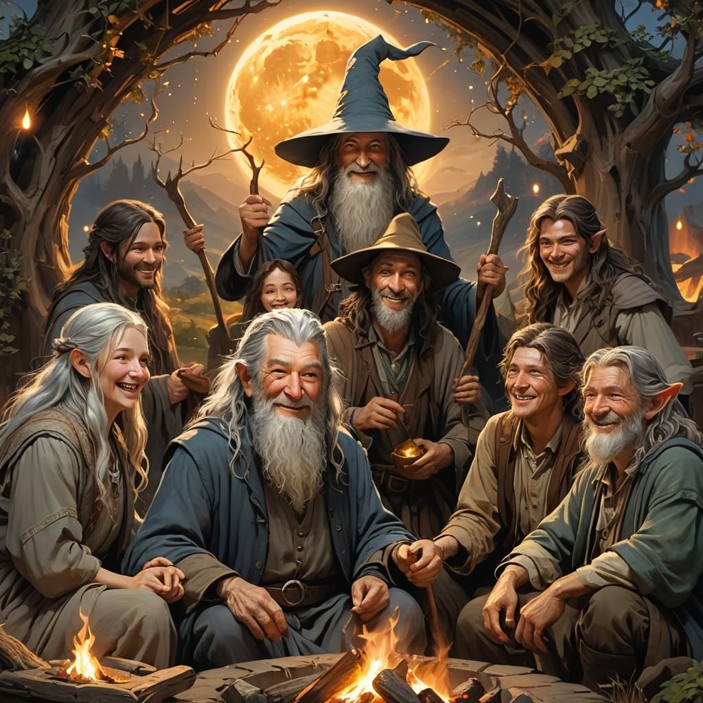 Gandalf and Hobbit Family by Campfire
