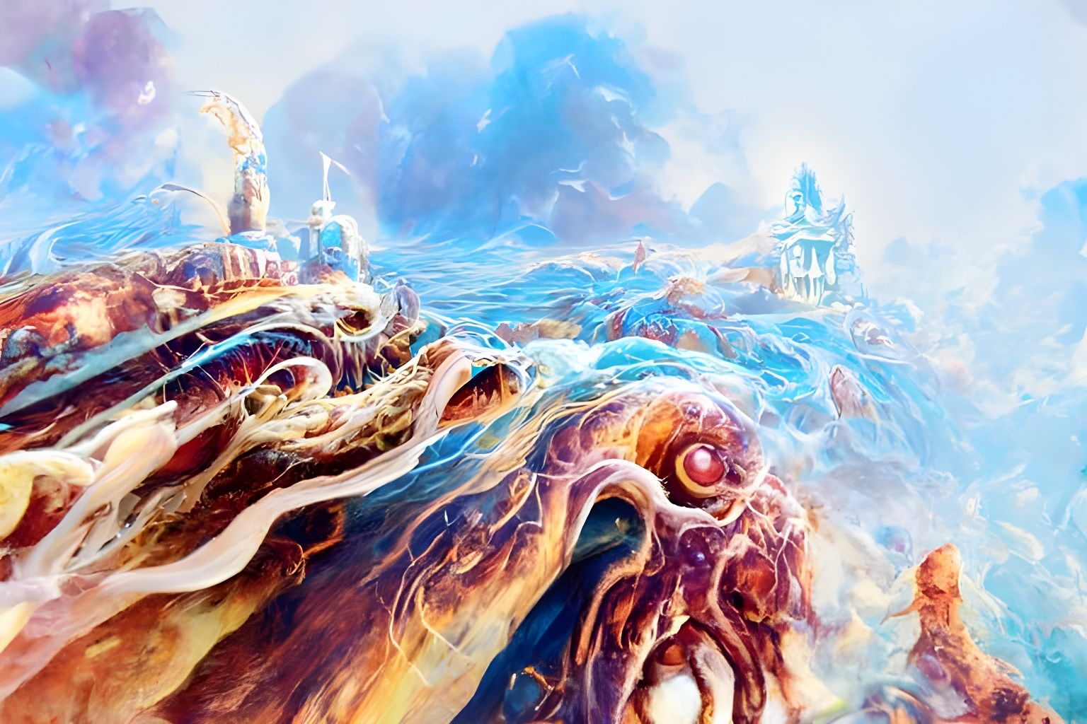 Bioluminescent Octopus in a Neon Fantasy Laboratory