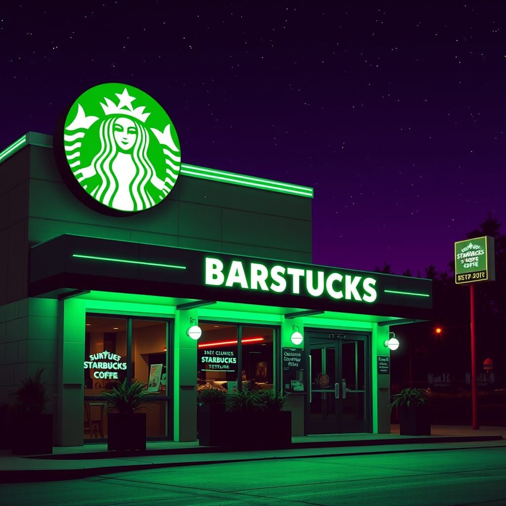 Neon Dystopian Barstucks at Night