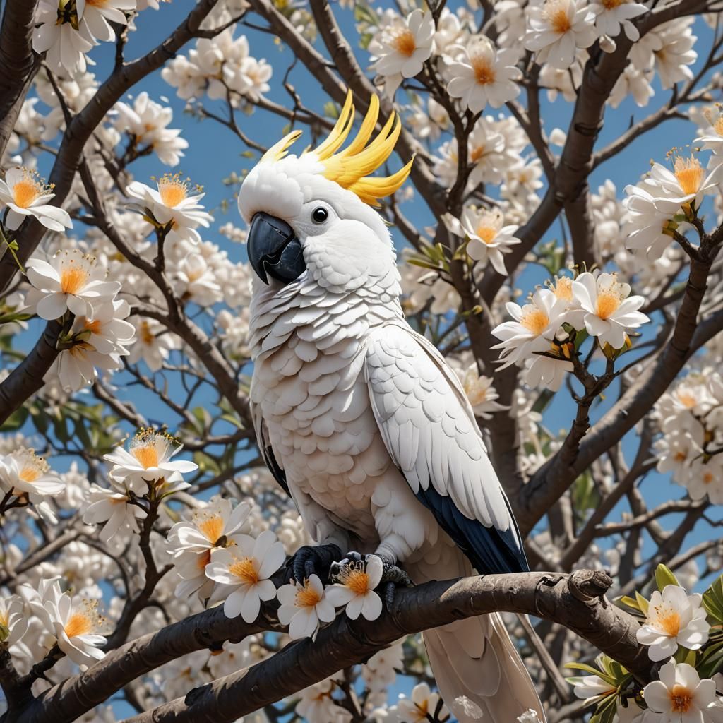 Australian Cockatoo in Jacaranda Tree: Fantasycore Artwork