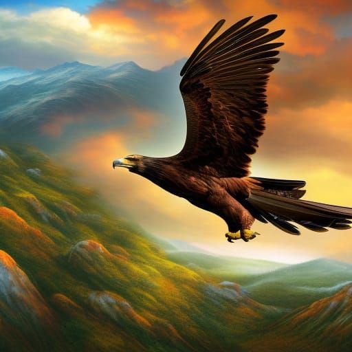 Mexican Golden Eagle Soaring Over Landscape