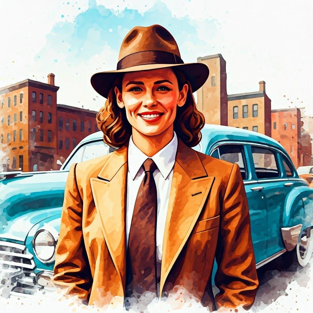 Retro Hollywood Glamour in Watercolor Style