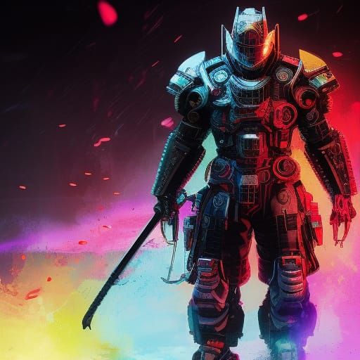 Biopunk Samurai Warrior in Dark Sci-Fi Armor