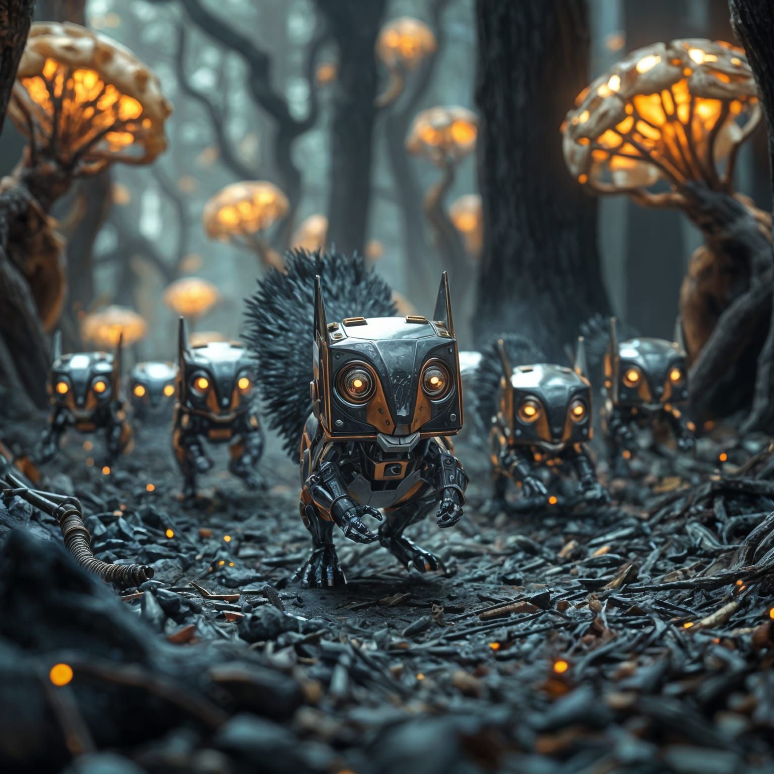 Surreal Sci-Fi Squirrel in a Futuristic Forest