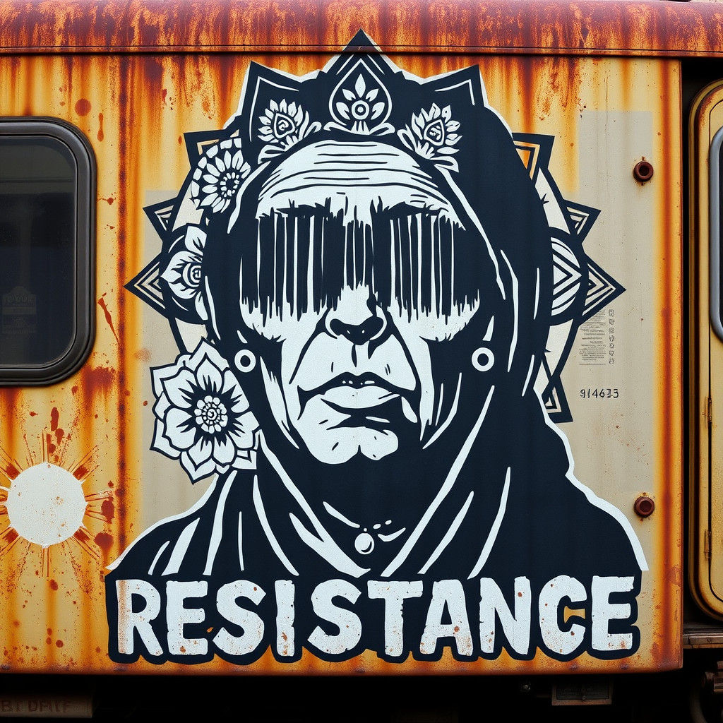 Powerful Stencil Art on Urban Train Car