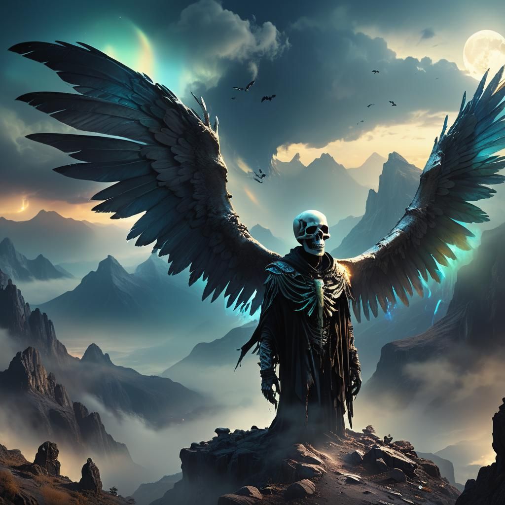 Life and Death Being Overlooks Surreal Landscape