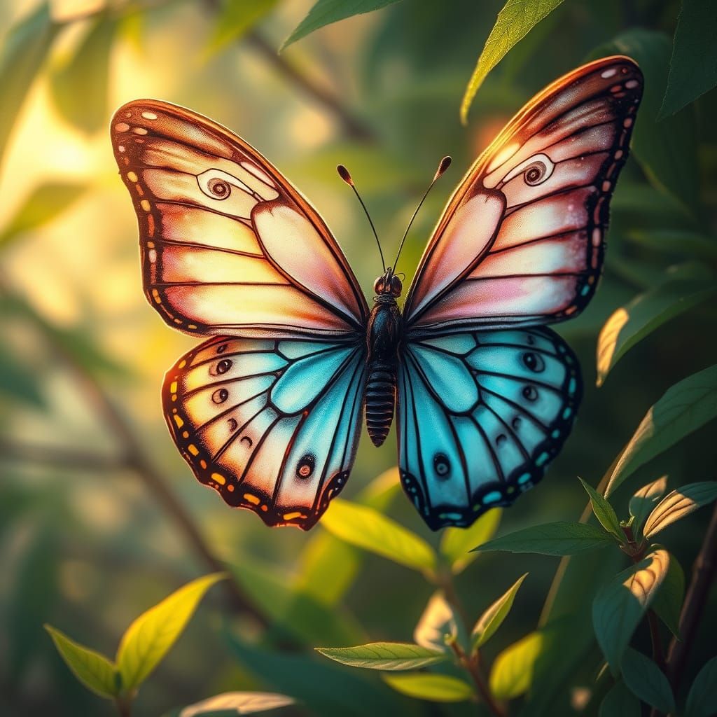 Iridescent Butterfly in Organic Textures