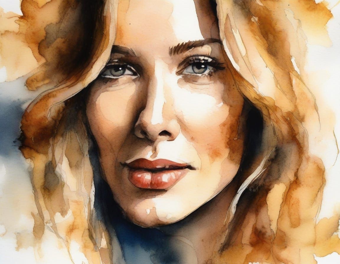 Expressionist Watercolor Portrait with Golden Lighting