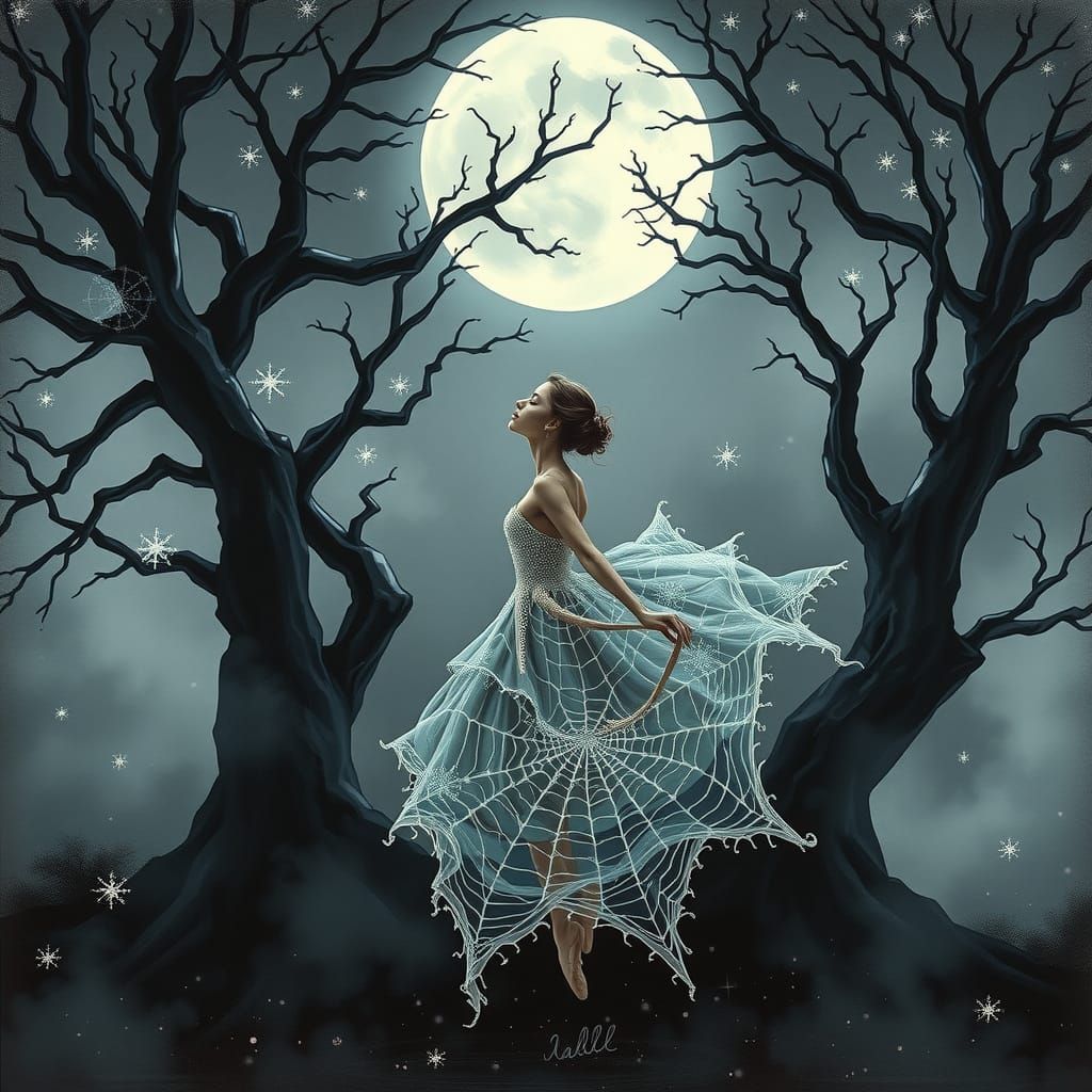 Dark romanticism. Medium shot. A gothic ballerina dances in ...