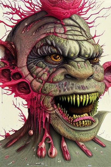 Grotesque Ogre Portrait in Mixed Media Illustration