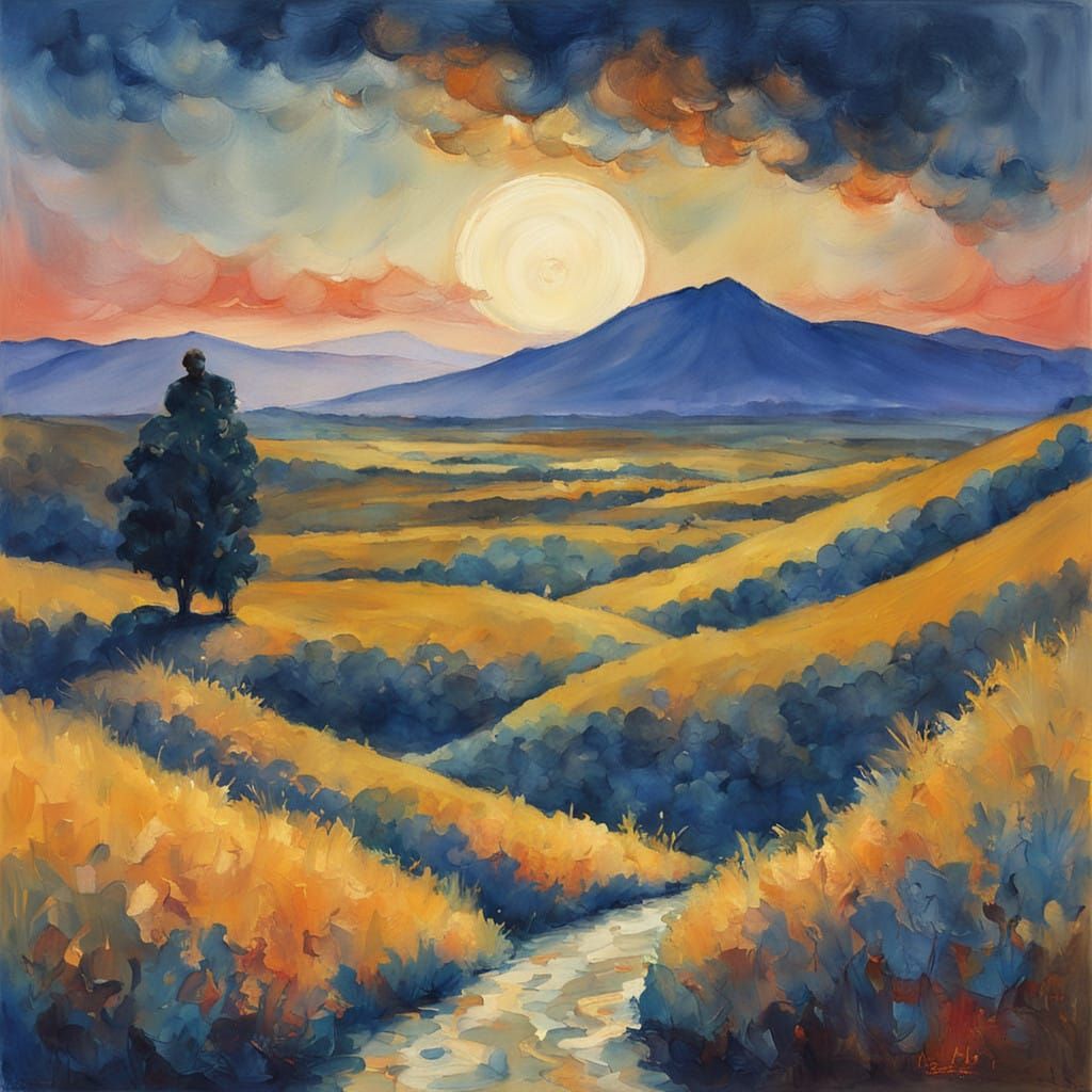 Man's Ascension to Elysium in Vibrant Watercolors