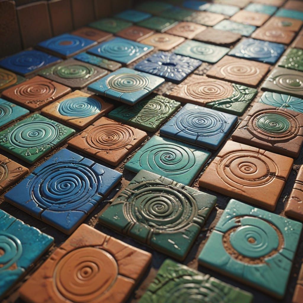 Textured Clay Tile in Anime Style, Close-Up