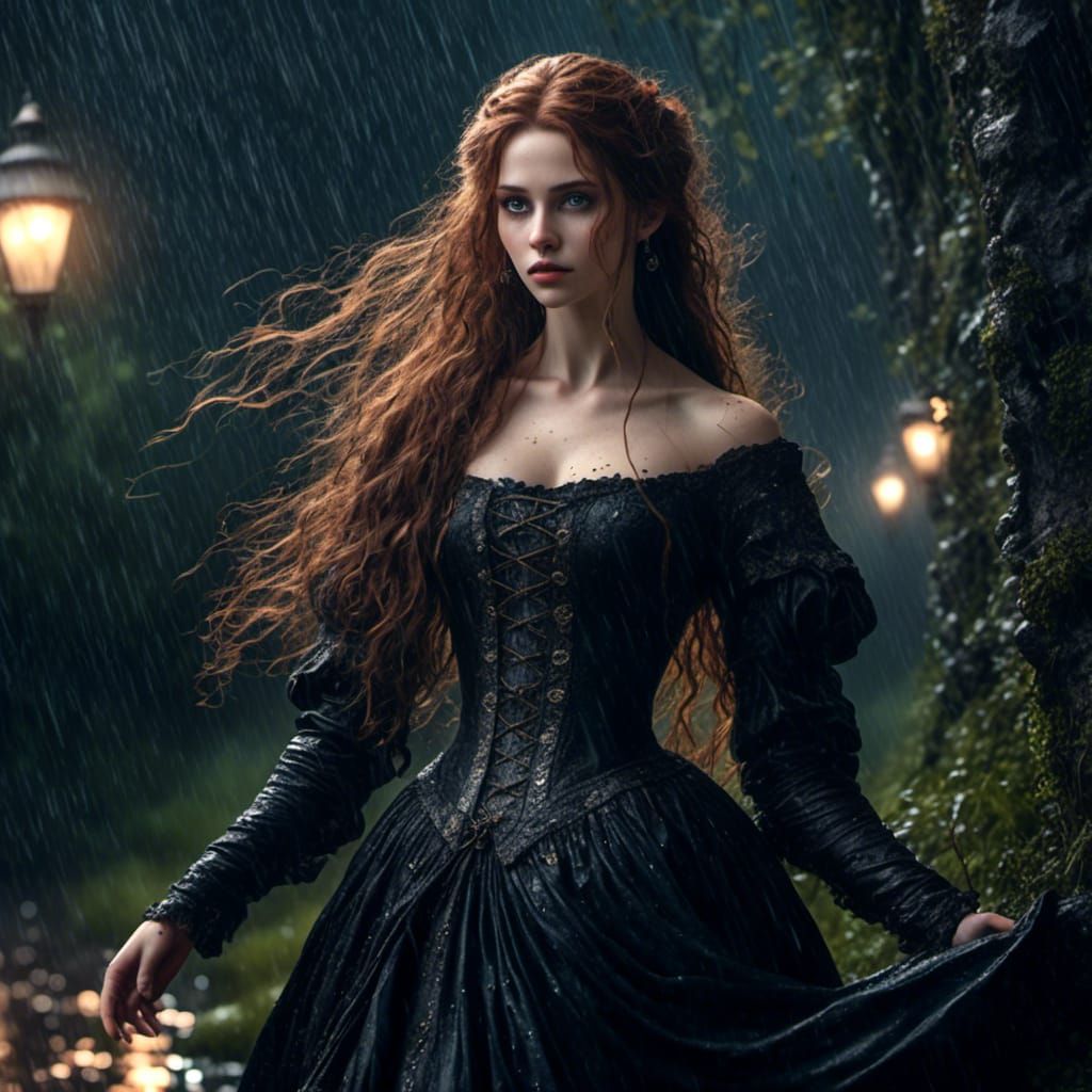 Vampire Woman in Rain: Hyperrealistic 3D Animation