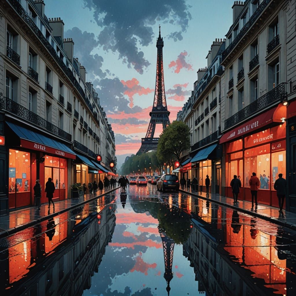 Vibrant Paris Cityscape at Sunset with Eiffel Tower