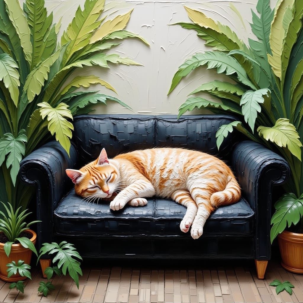 Maine Coon Cat in Impasto Oil Painting Style