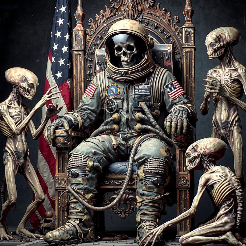 Surreal Scene of Post-Apocalyptic Astronaut Worship