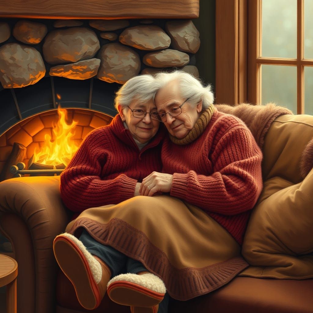 Cozy Couple by Fireplace in Comforting Rustic Style