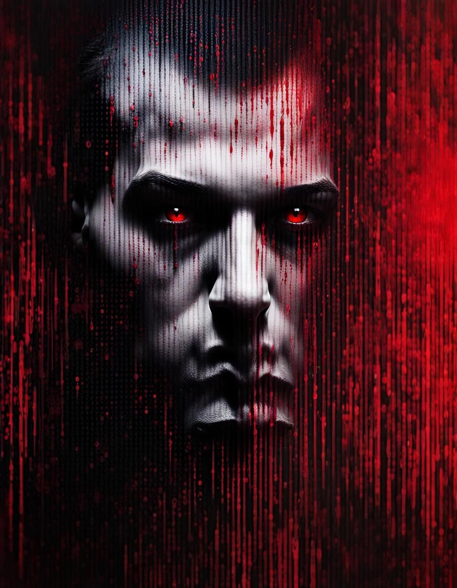 Glitching Vampire Portrait in Cyberpunk Style