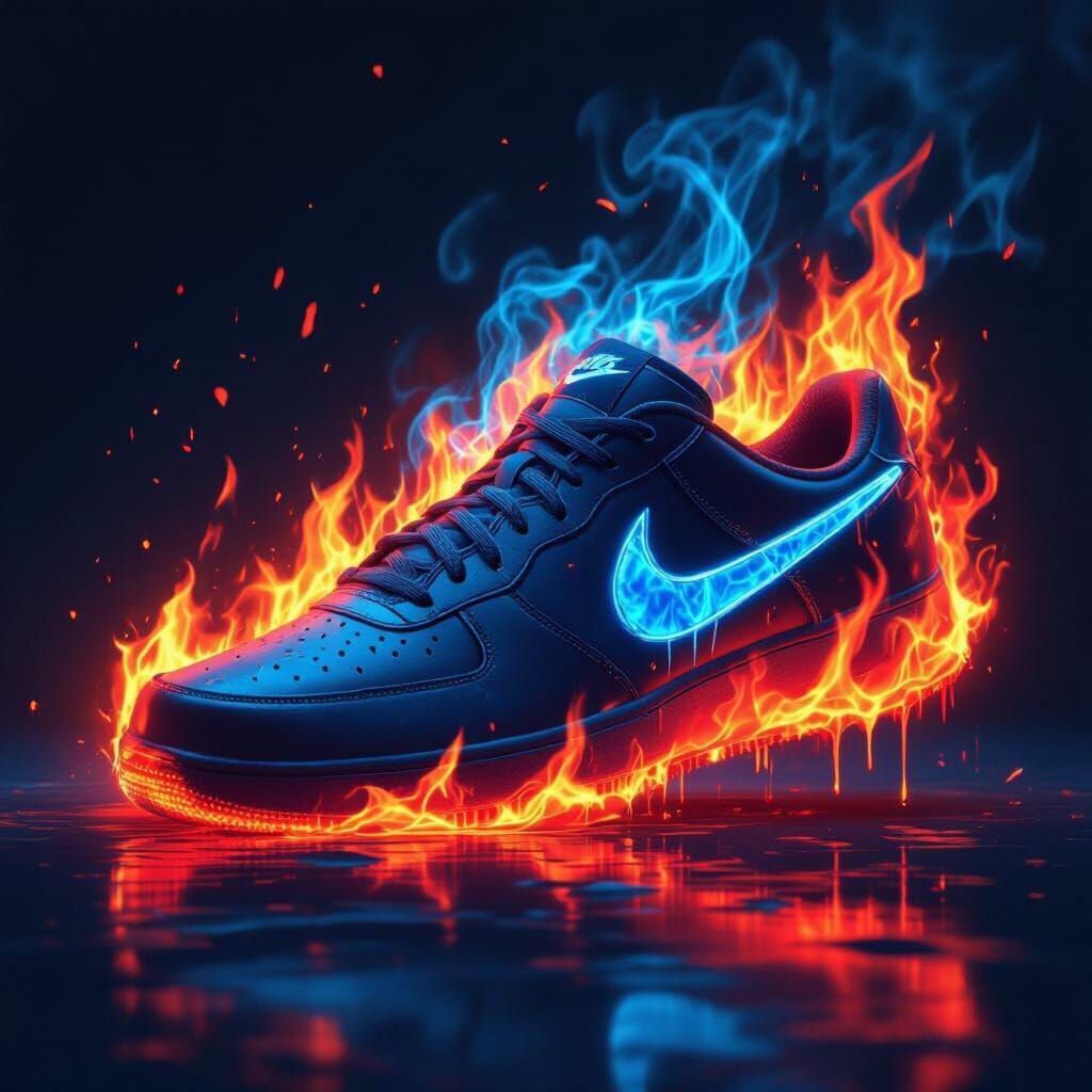 Nike Shoes with Blue & Red Fire Drips