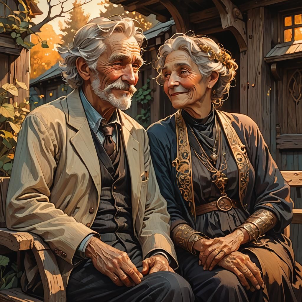 Mystical Cottage Couple in Alphonse Mucha Style