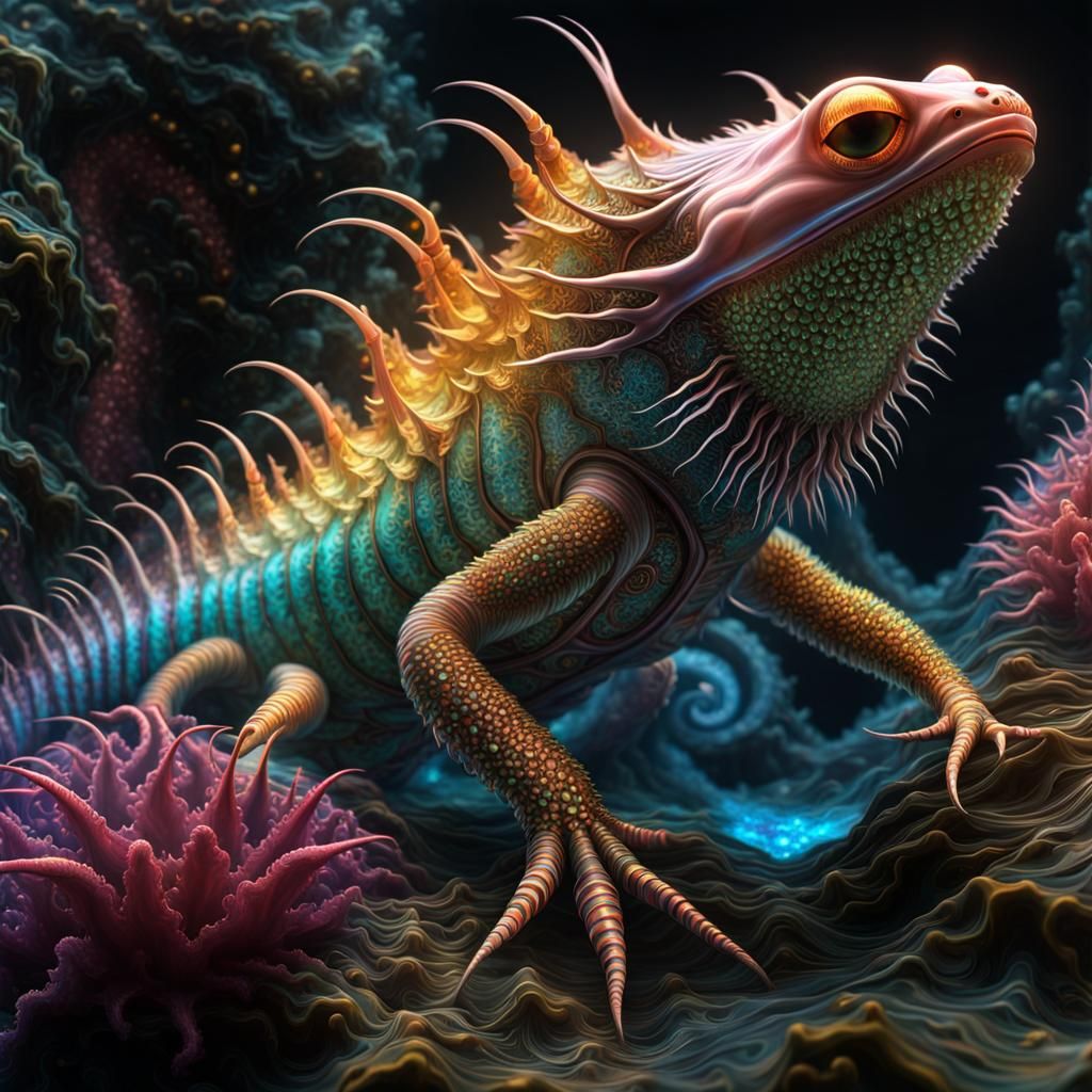 Bioluminescent Axolotl Kaiju: Psychedelic Abyss