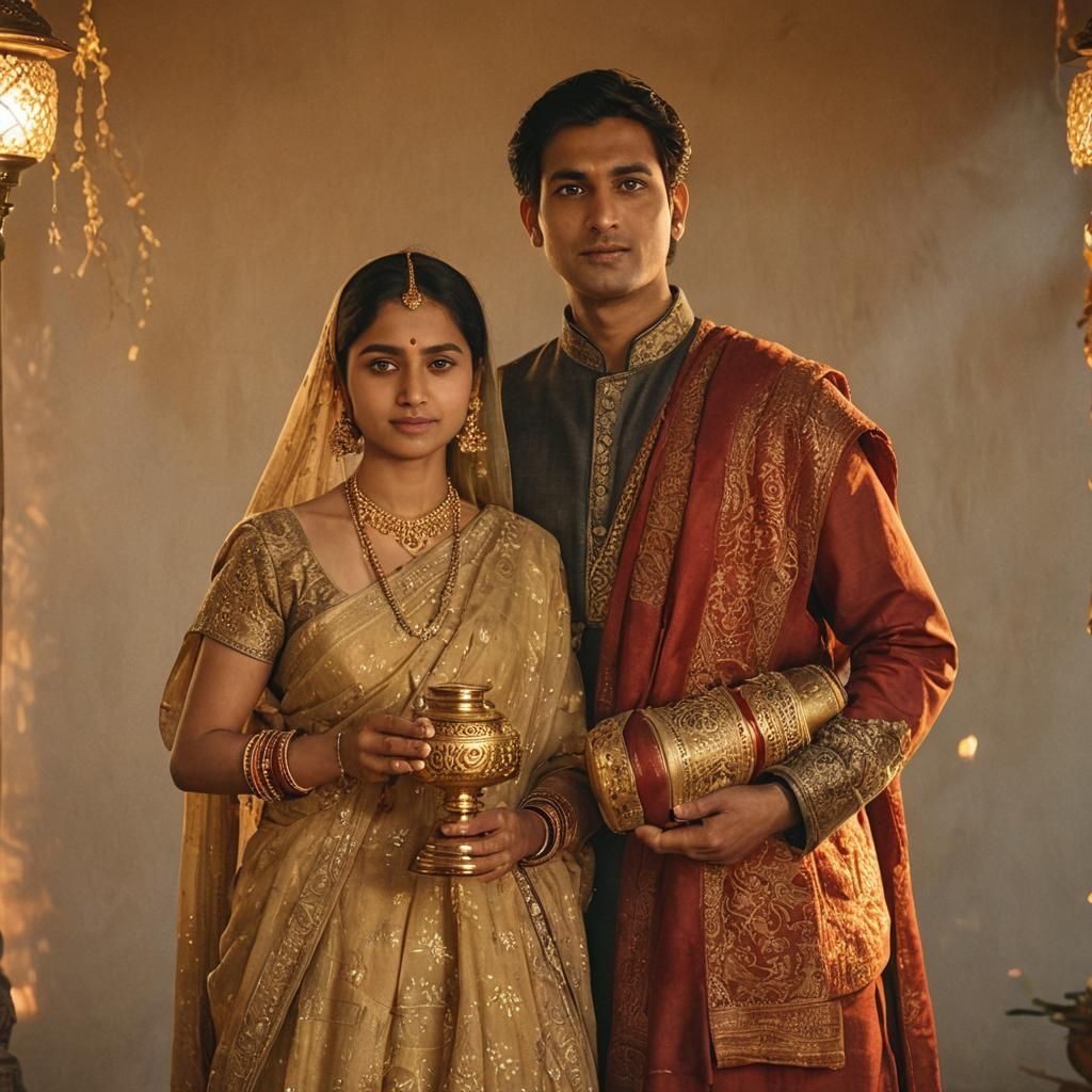 Hindu Family Portrait in Golden Hour Lighting