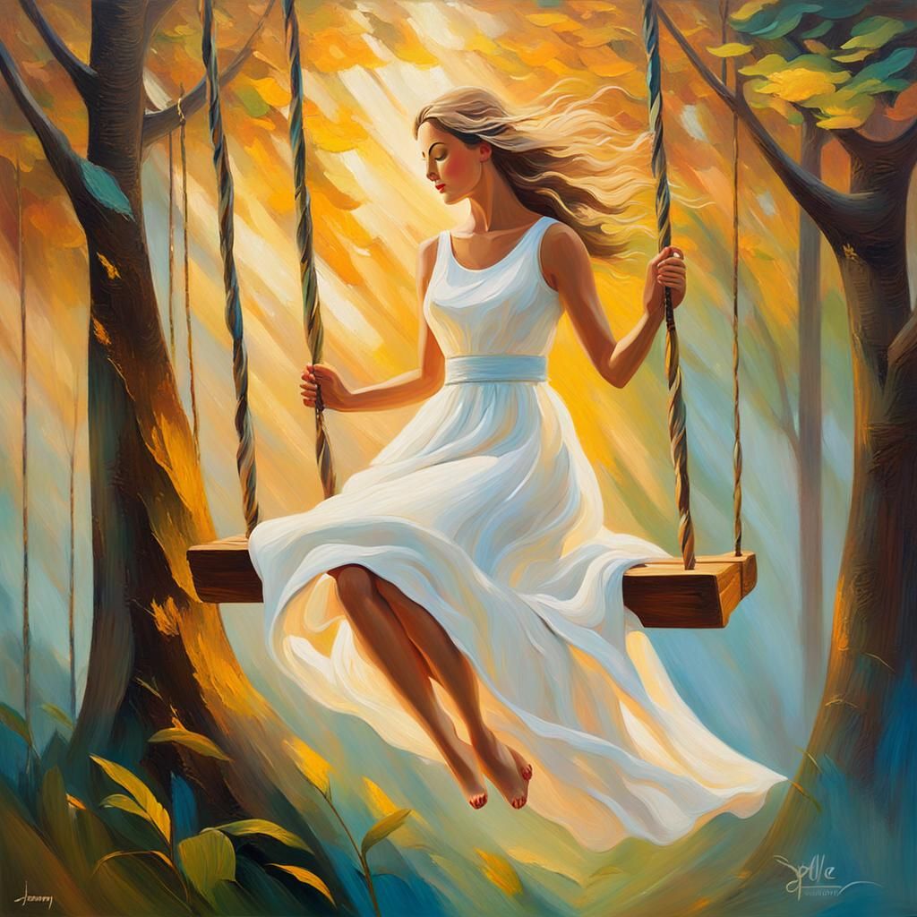 Lady on a Swing as Oil Painting