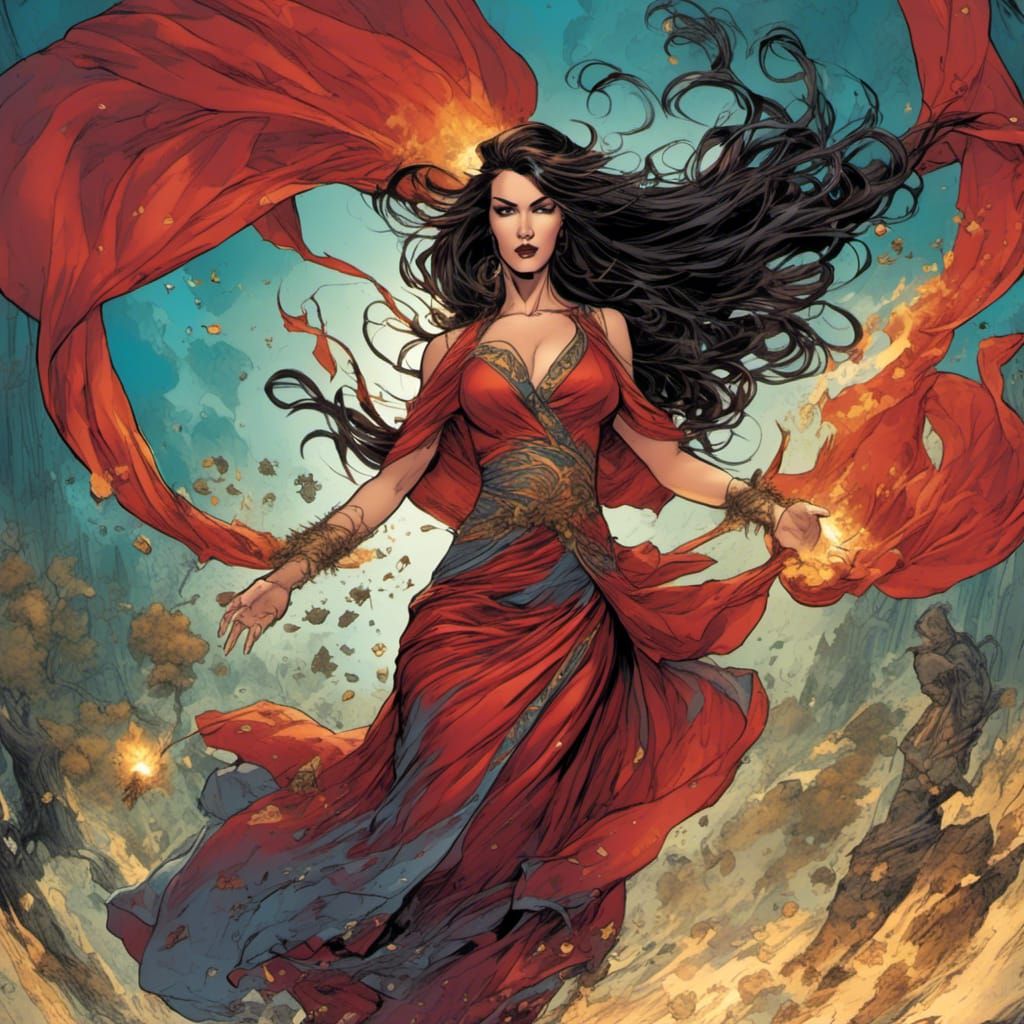 Fantasy Sorceress Summons Fairy in Comic Book Style