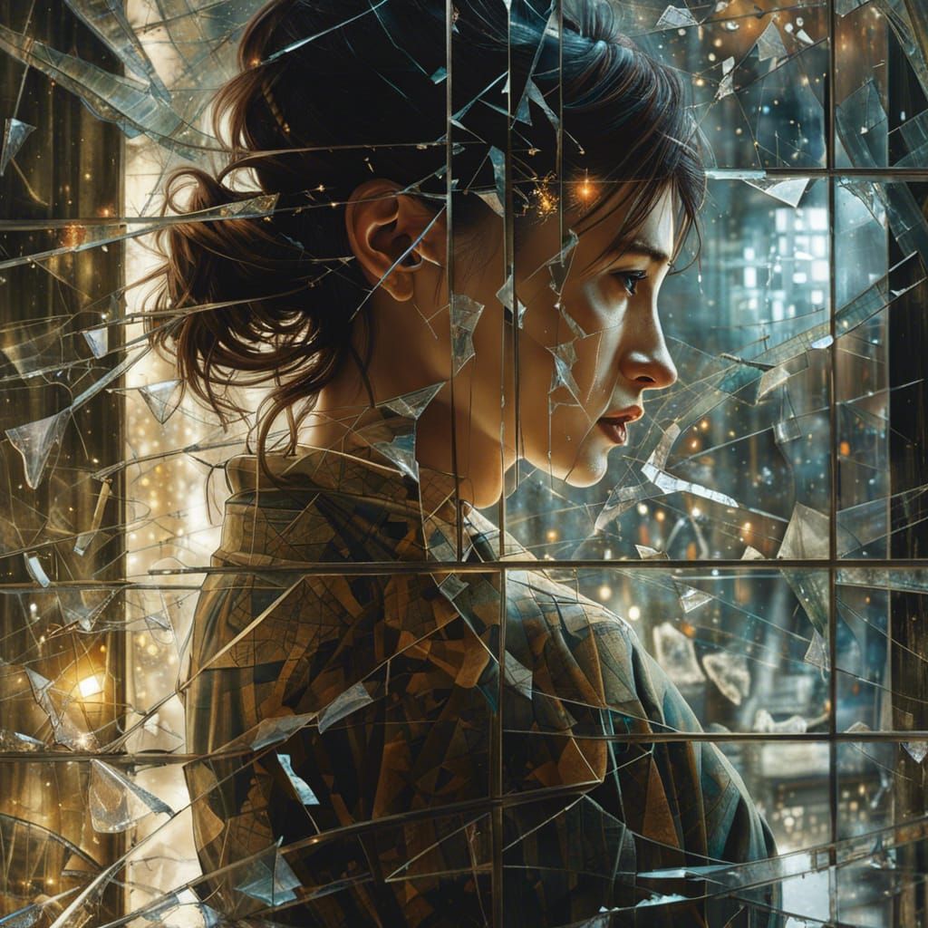 Shattered Reflection: A Hyperrealistic Fantasy Portrait