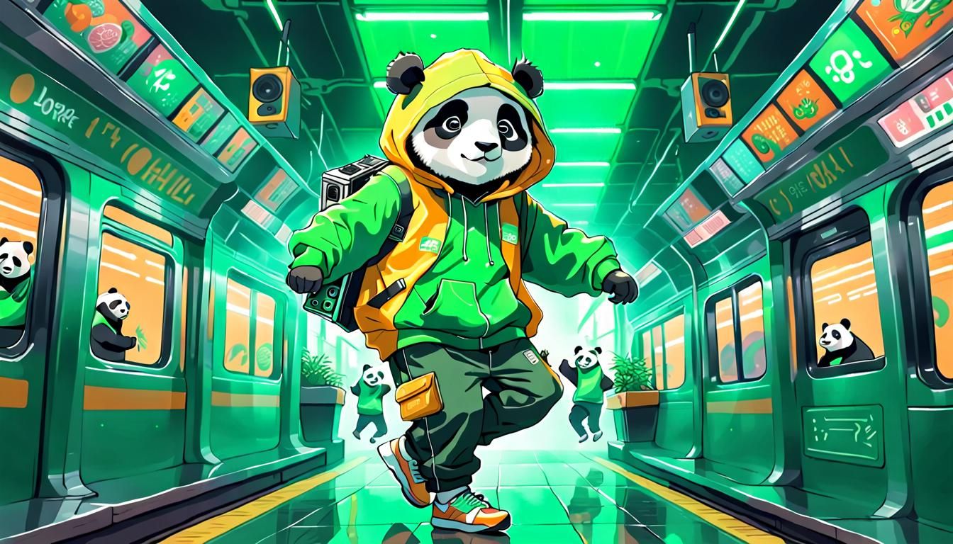 Panda Dances with Boombox in Subway: Lofi Style