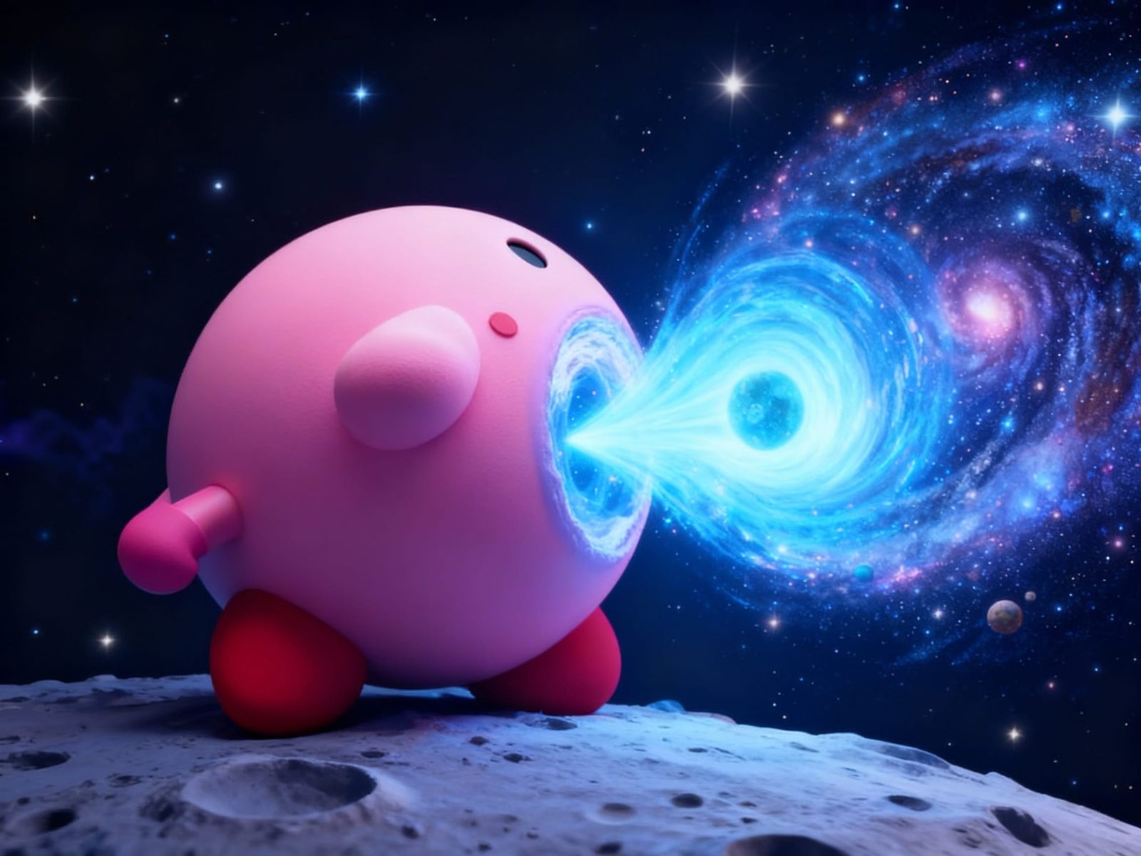 Kirby Sucks Earth and Planets Into Wormhole