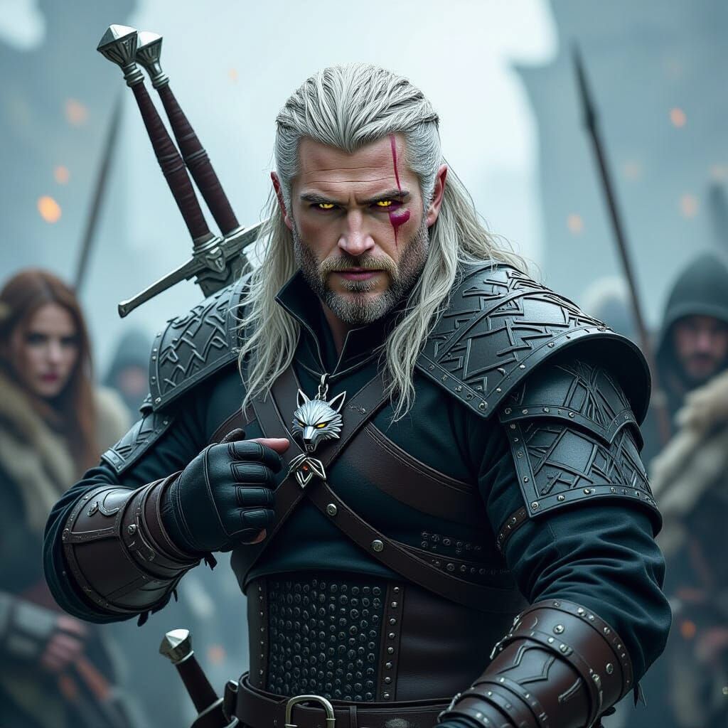 Geralt of Rivia in Dark Fantasy Battle