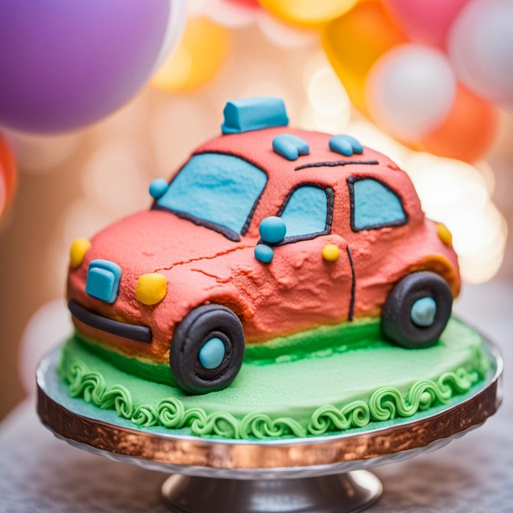 Car-Shaped Art Cake with Colored Icing