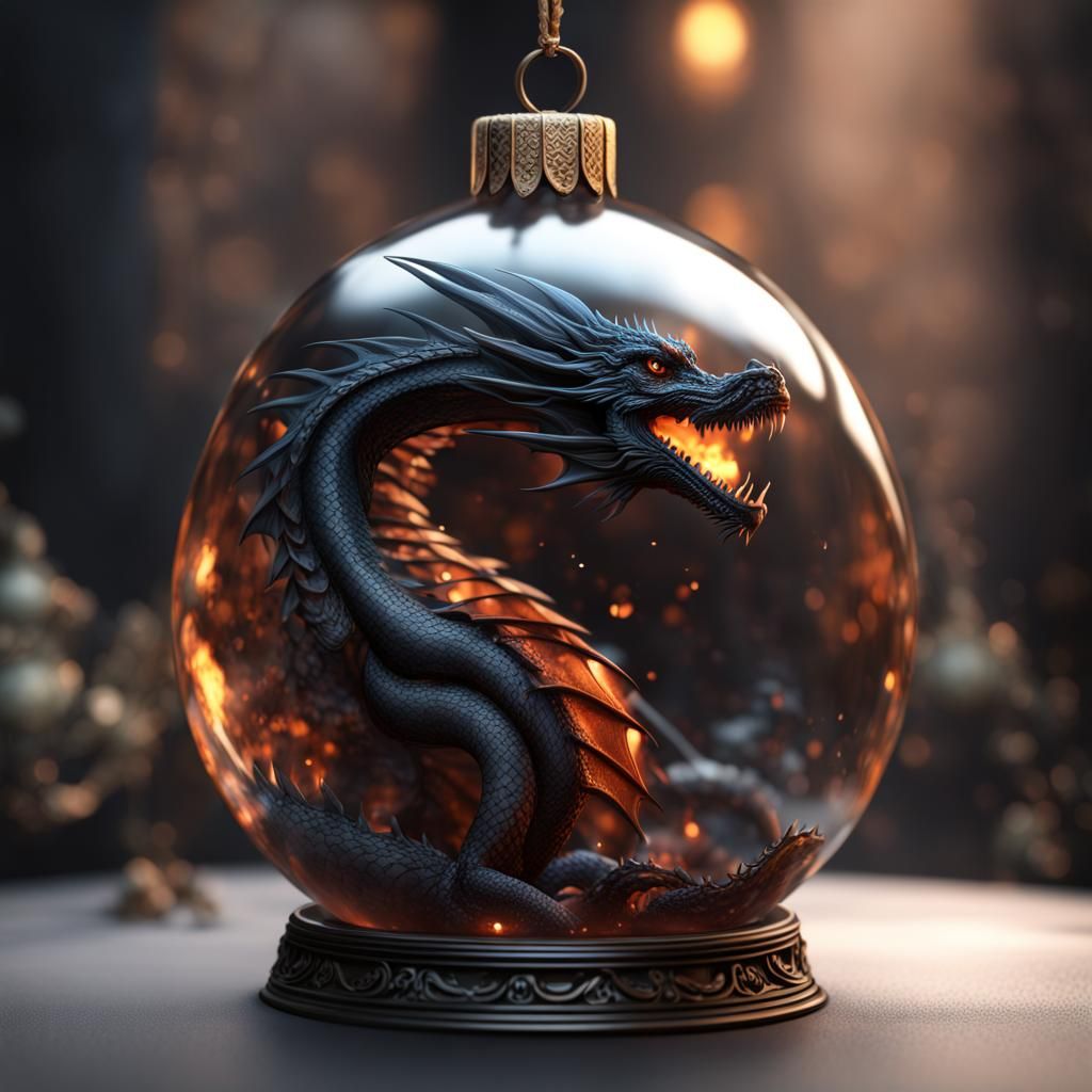 Black Dragon in Glass Ornament: Fantasy Concept Art