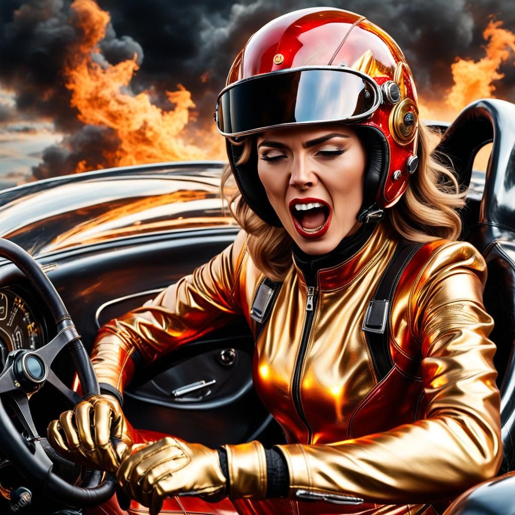 Fiery Crash: Beautiful Racer in Burning Car