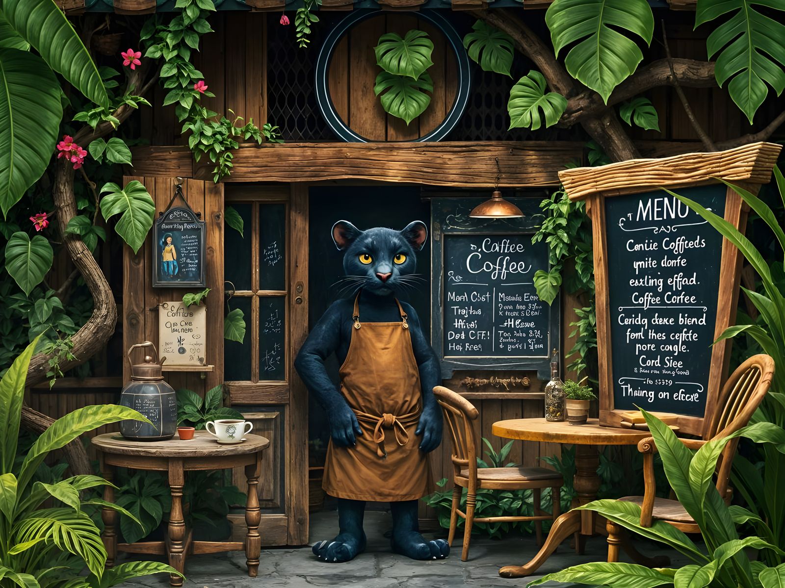 African Jungle Coffee Shop in a Cozy African Village