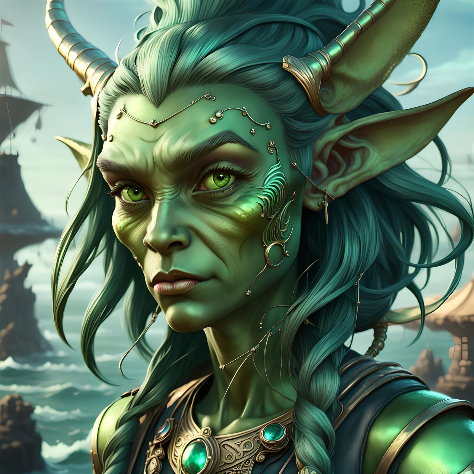 Goblin Race, Goblin Sea Witch, Metallic Green, Female
