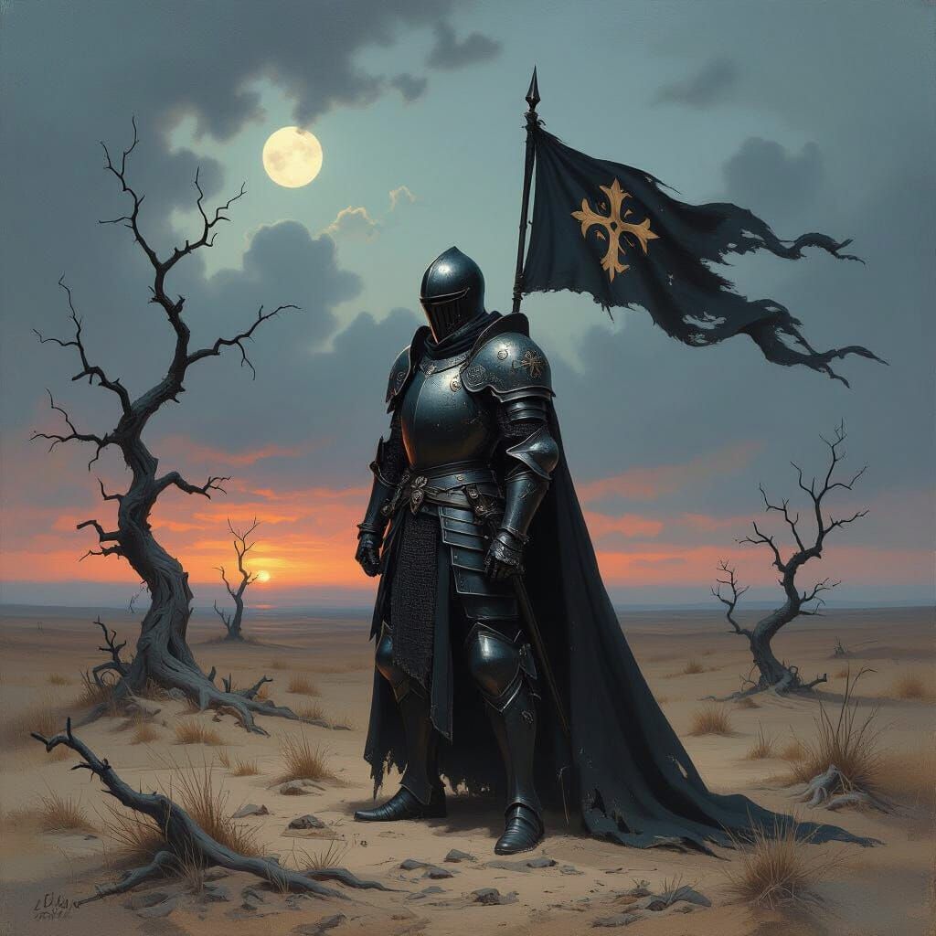 Knight in Obsidian Armor on Desolate Plain