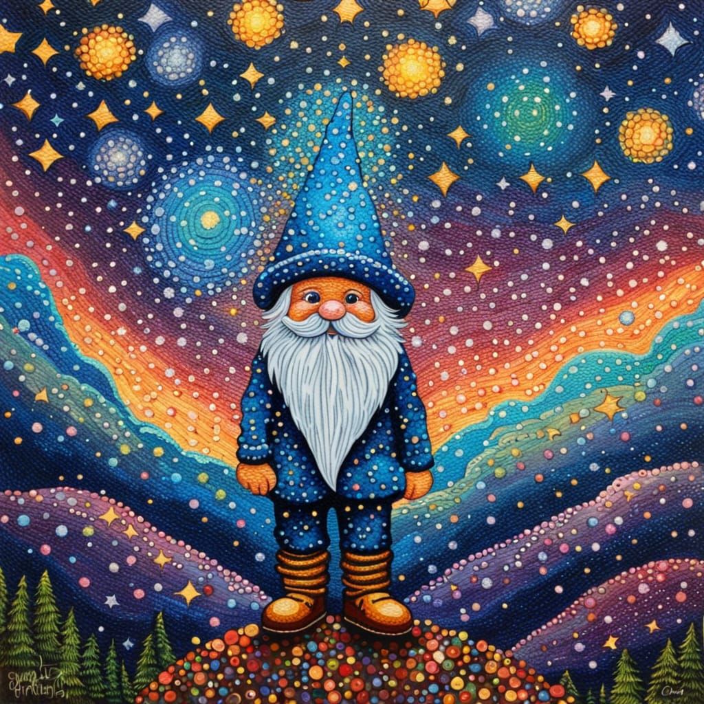 "Pointillism Starry Night Gnome