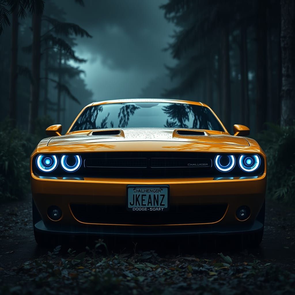Gold Challenger SRT in Dark Forest, Realistic Render
