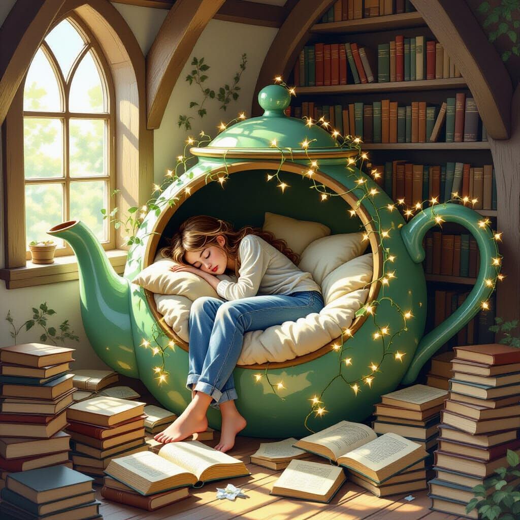 Enchanted Teapot Reading Nook in Fantasy Style