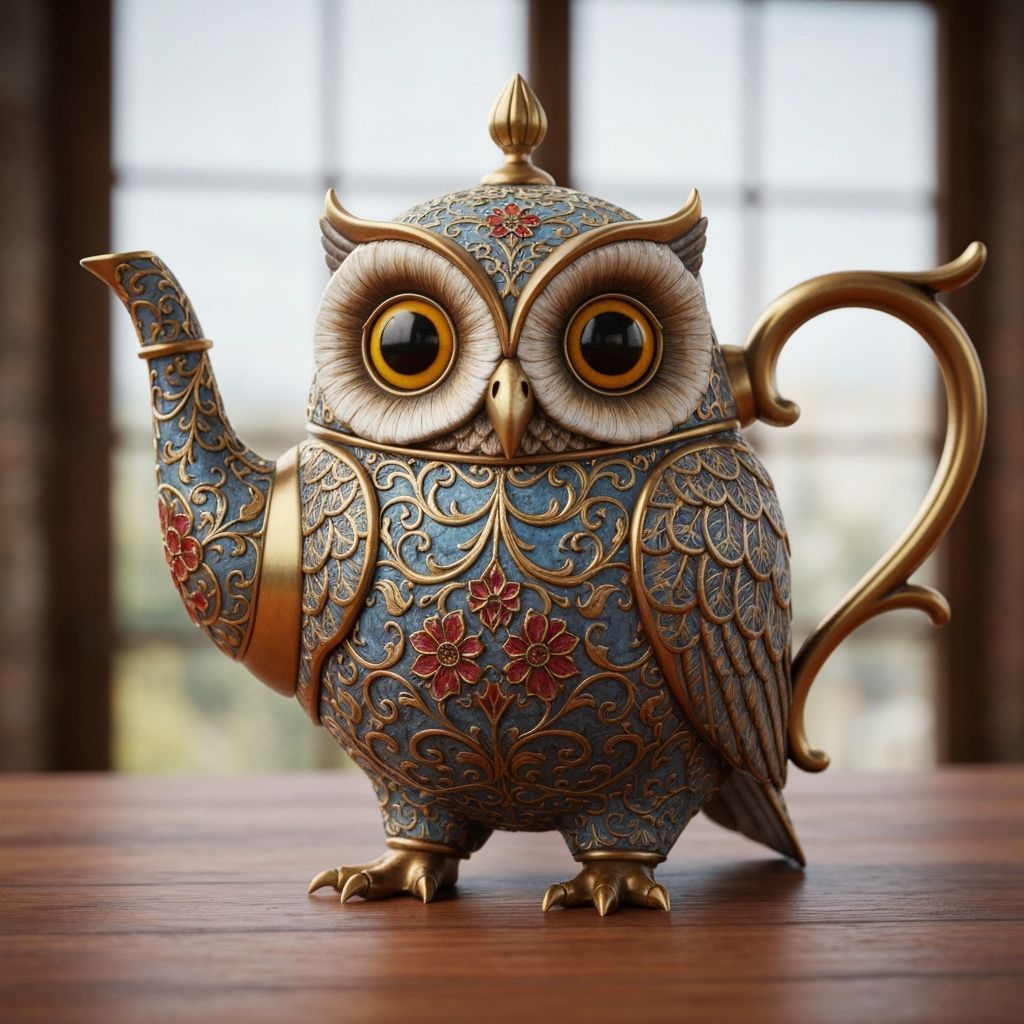 Ornate Owl Teapot with Floral Patterns