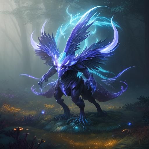 Illuminated Pokemon in Mystical Forest, 3D Anime Art