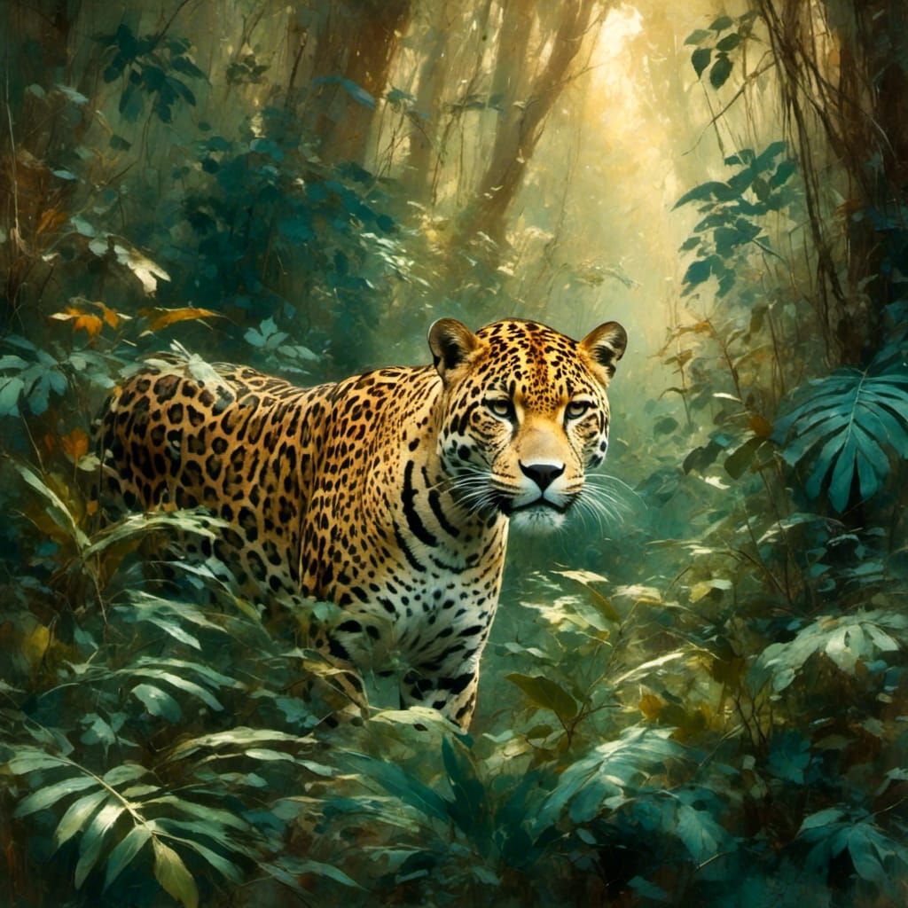 Jaguar in Jungle: Wildlife Photography Oil Painting