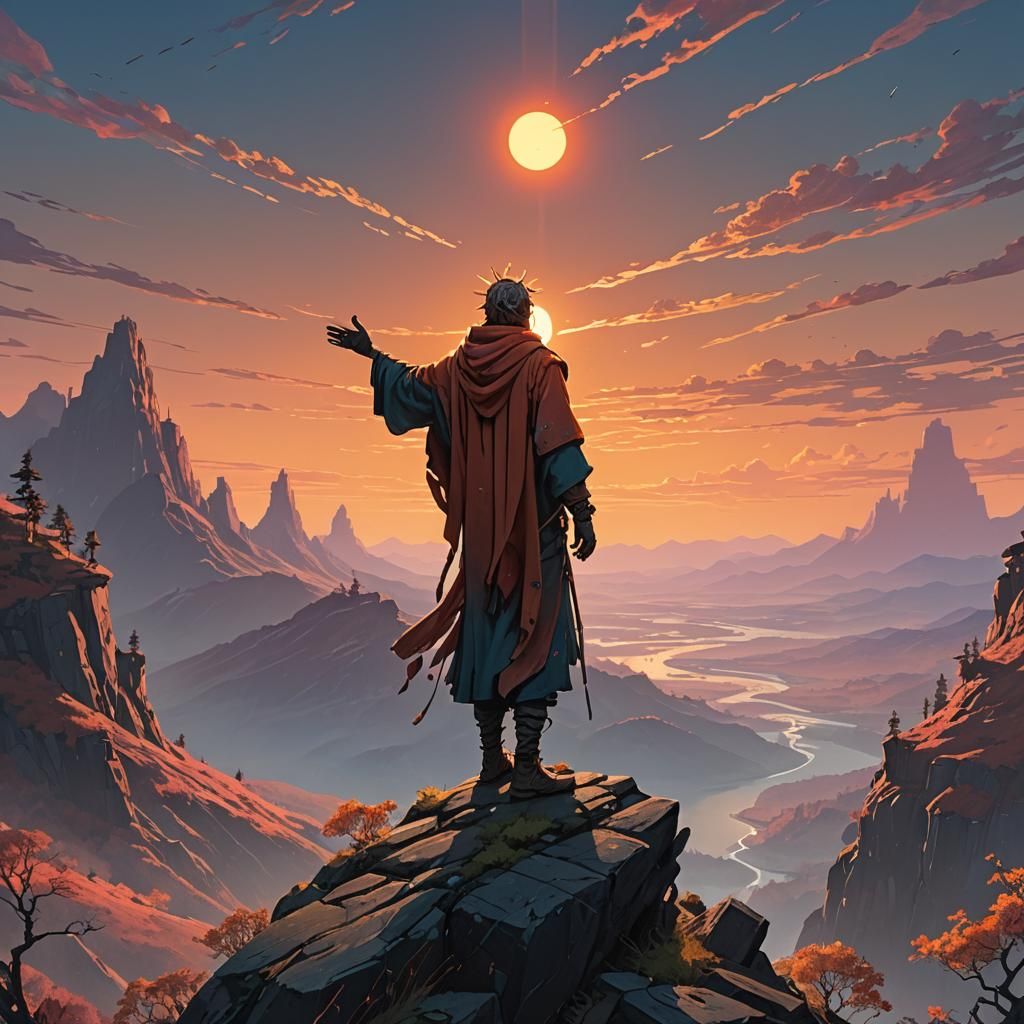 Ethereal Figure at Sunset: Fantasy Concept Art