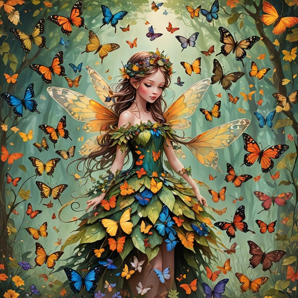 Colorful Butterfly Fairy: Fractal Watercolor Portrait