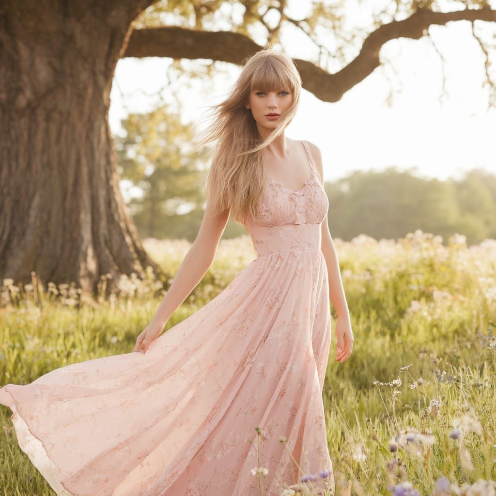 Taylor Swift in a Dreamy Pastel Landscape