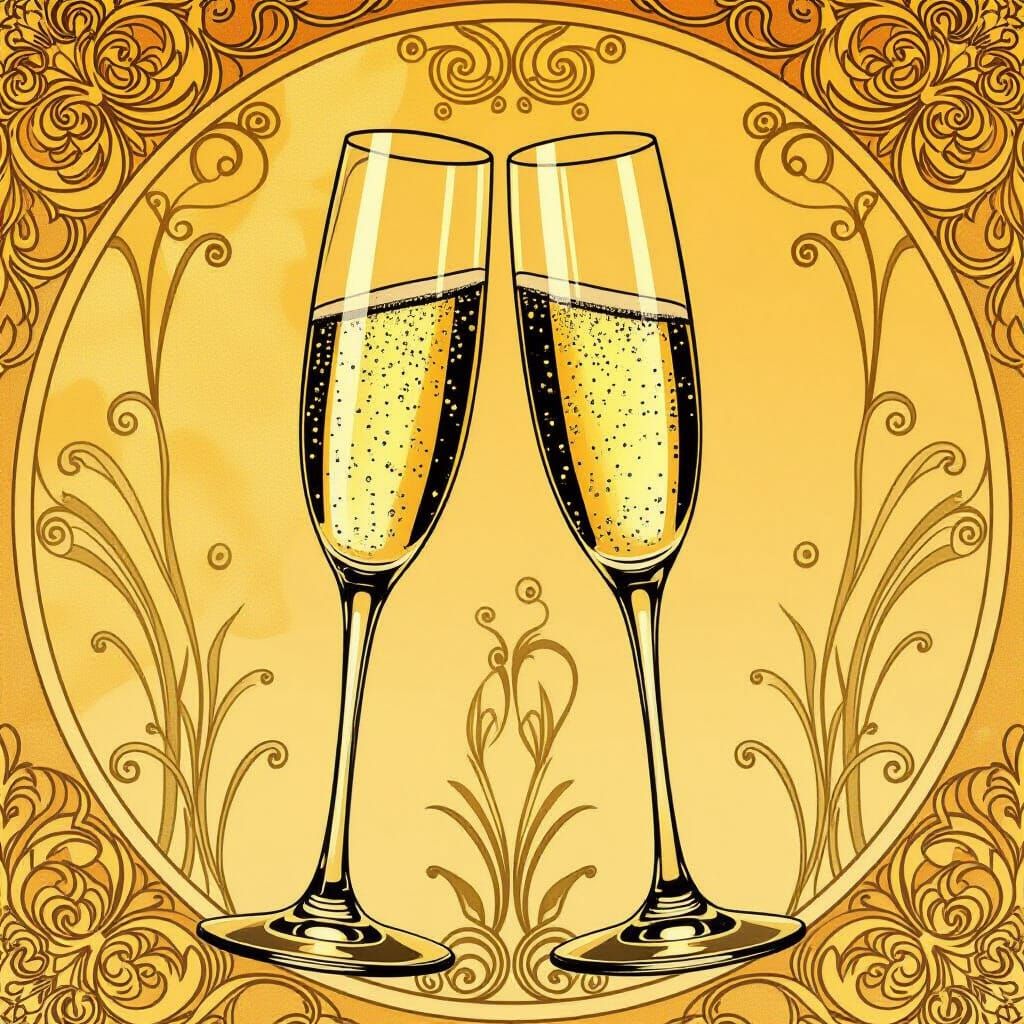 Champagne Toast in Art Nouveau Style