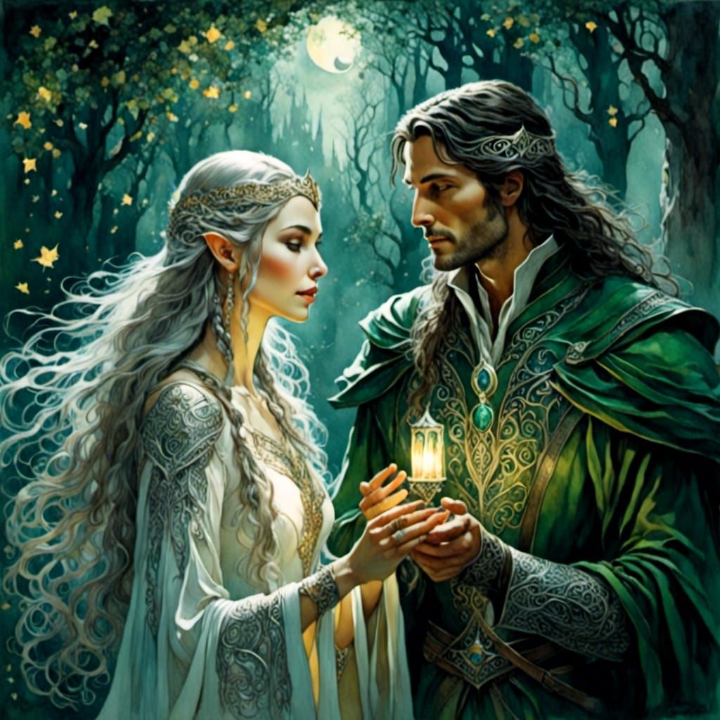 Elven Princess Gives Evenstar Pendant in Moonlight