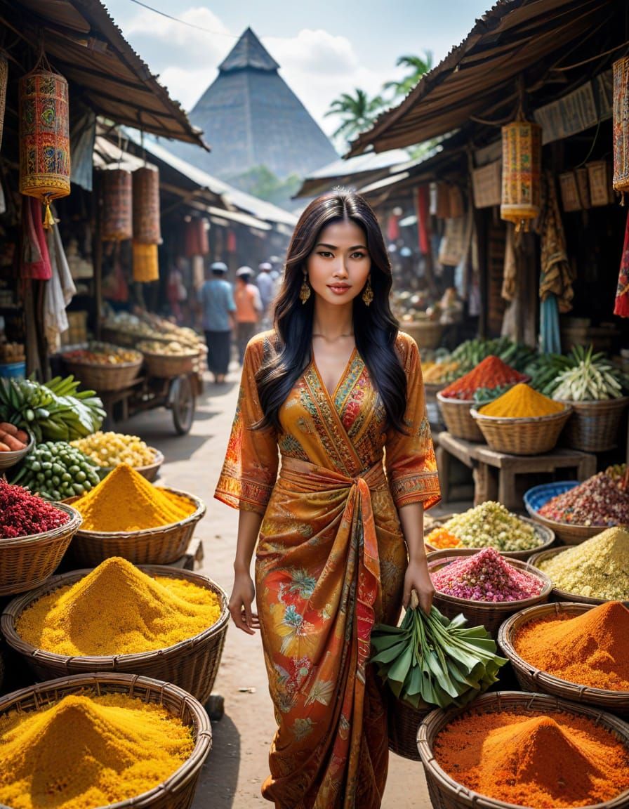 Young Woman Moves Effortlessly Through Indonesian Village Ma...